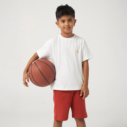 White T-shirt & Rust Shorts Set