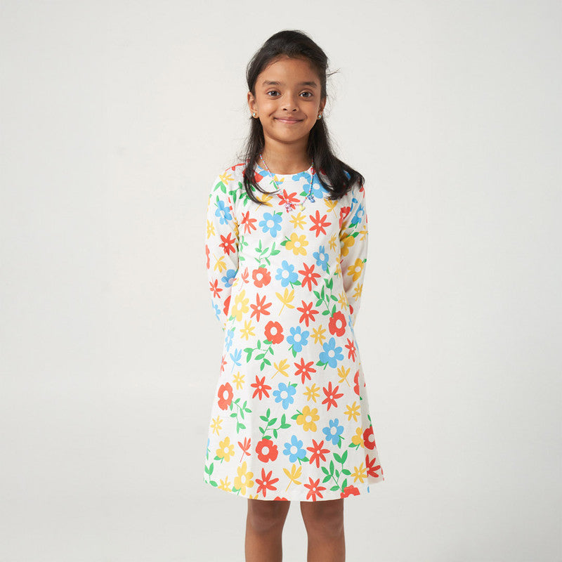 White Floral Printed Dress