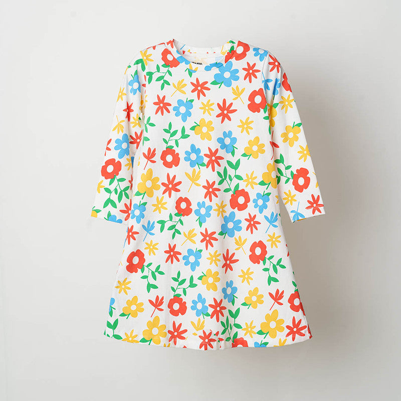 White Floral Printed Dress