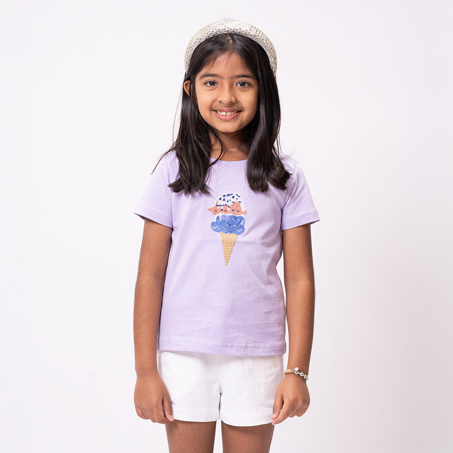 Girls Ice Cream T-shirt & White Shorts Set