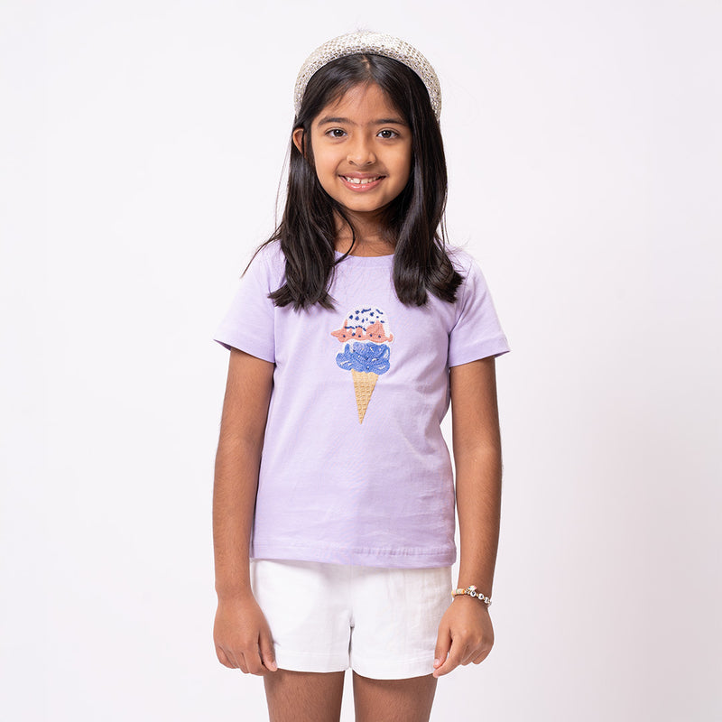 Girls Ice Cream T-shirt & White Shorts Set
