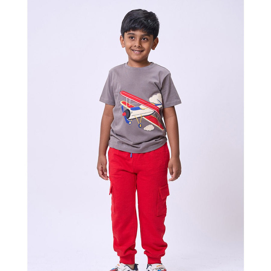 Boys Applique T-shirt & Red Joggers Set