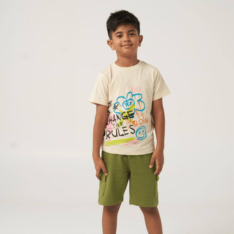 Boys Graffiti T-shirt & Olive Shorts Set
