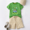 Boys Green Graphic T-shirt & Beige Shorts Set