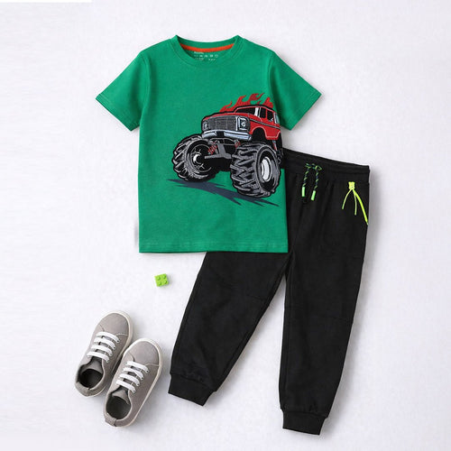 Boys Truck Applique T-shirt & Black Joggers Set