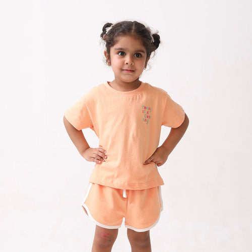 Floral Graphic T-shirt & Orange Shorts Set