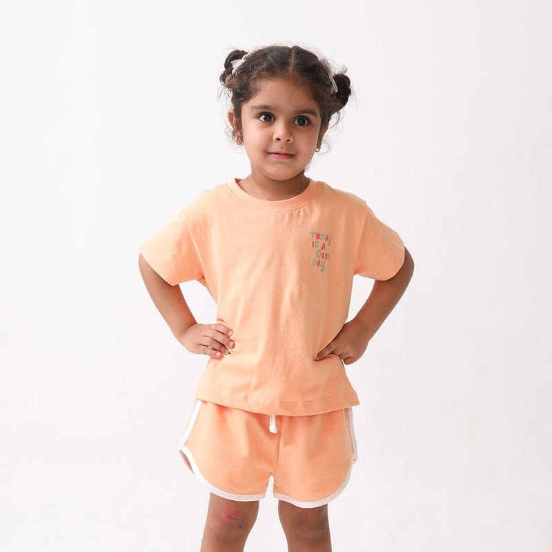 Floral Graphic T-shirt & Orange Shorts Set