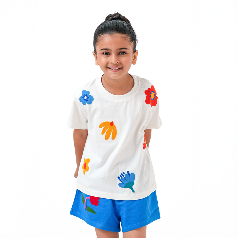 Floral Applique T-shirt & Shorts Set