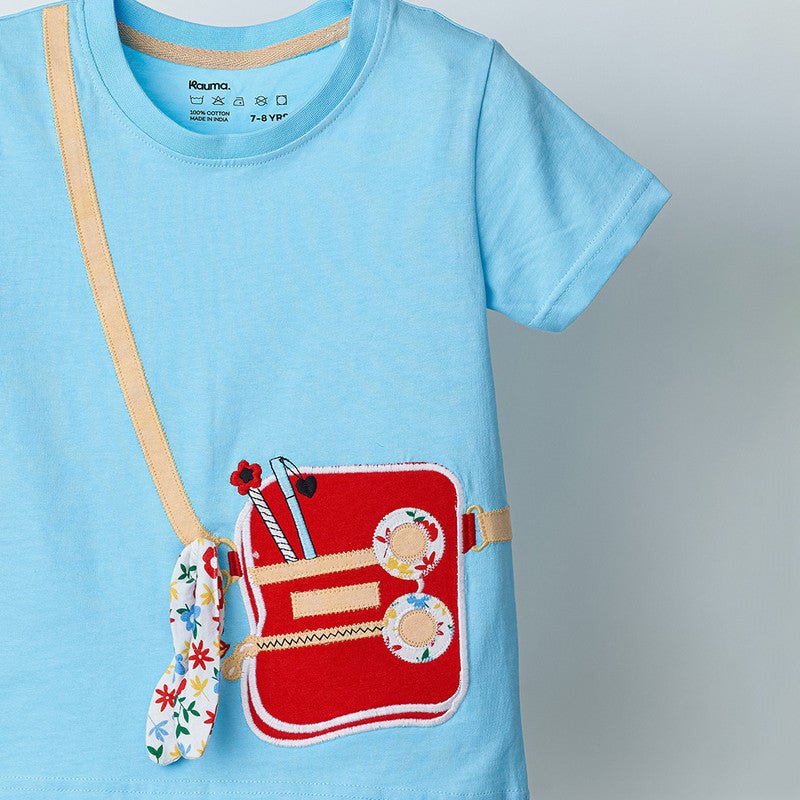 Girls Bag Applique T-shirt & Floral Shorts Set