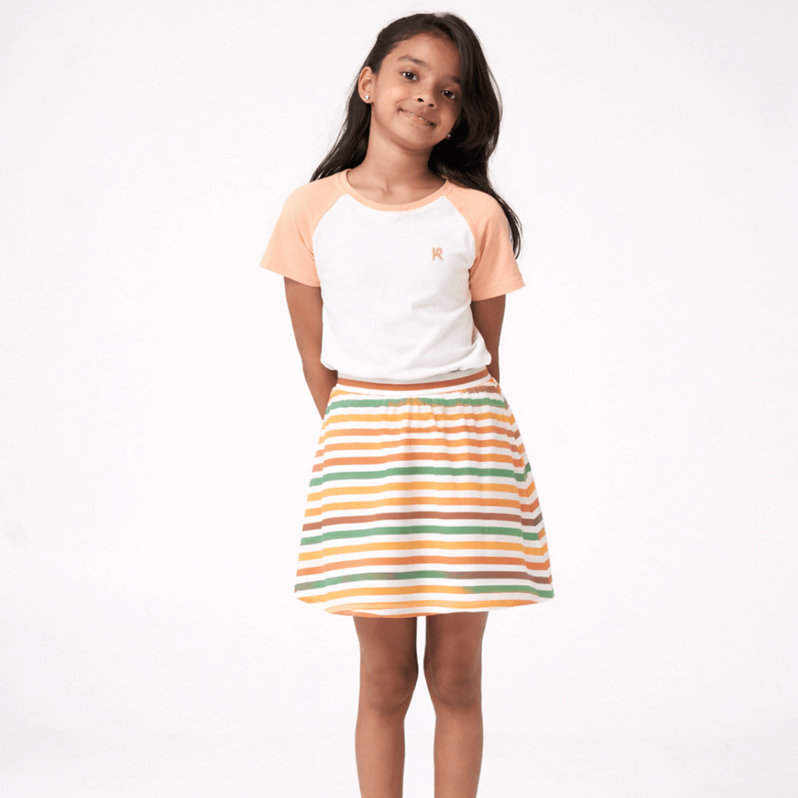 Girls Logo T-shirt & Striped Skirt Set