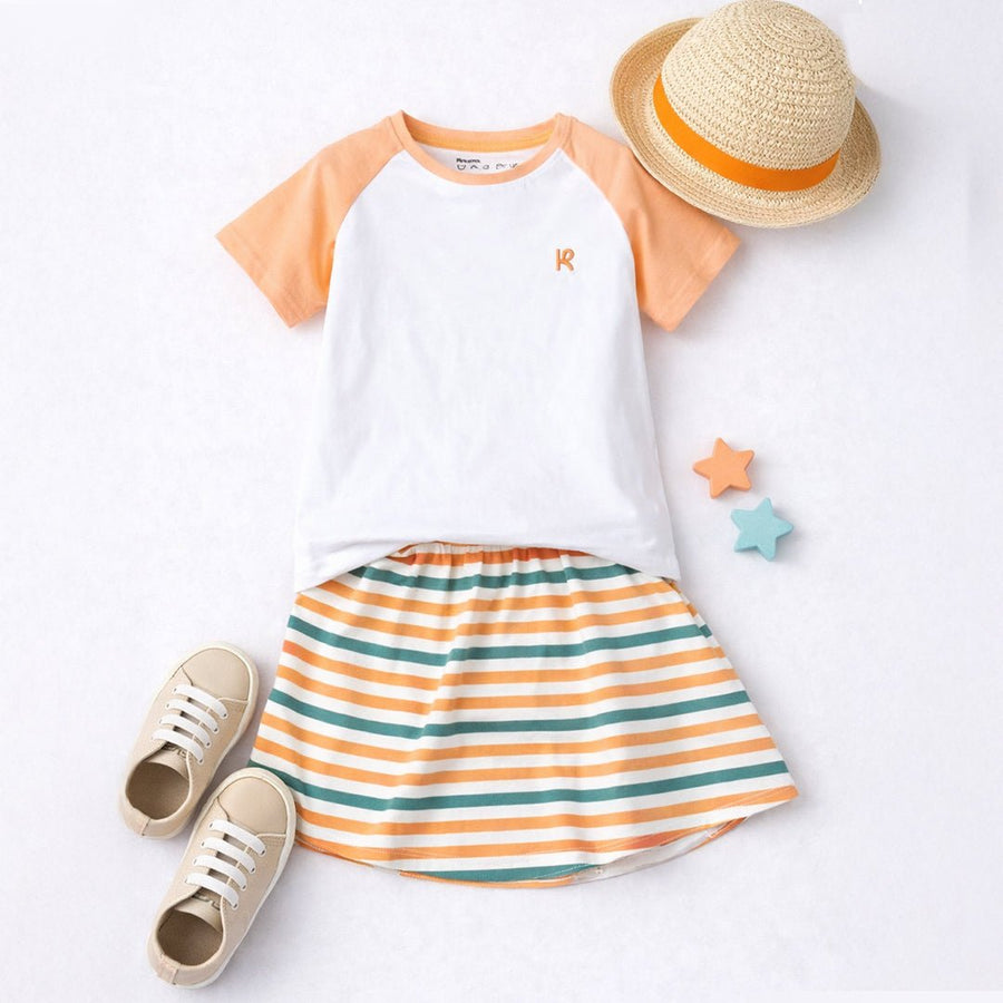 Girls Logo T-shirt & Striped Skirt Set