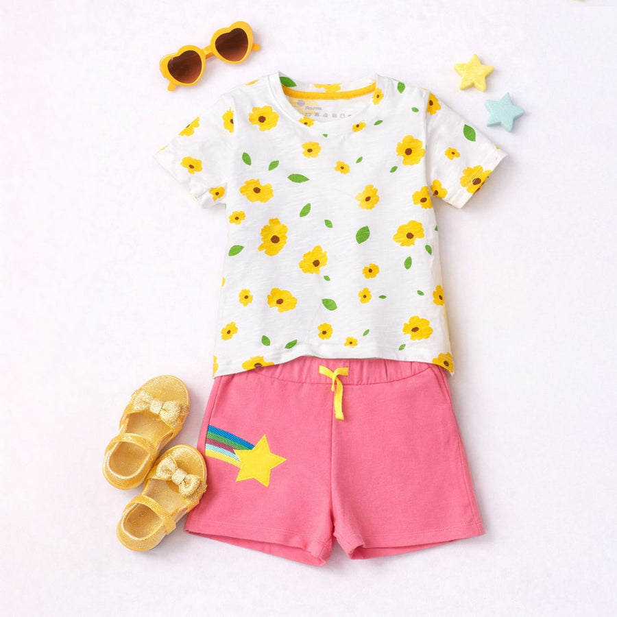 Girls Poppy Floral T-shirt & Pink Shorts Set