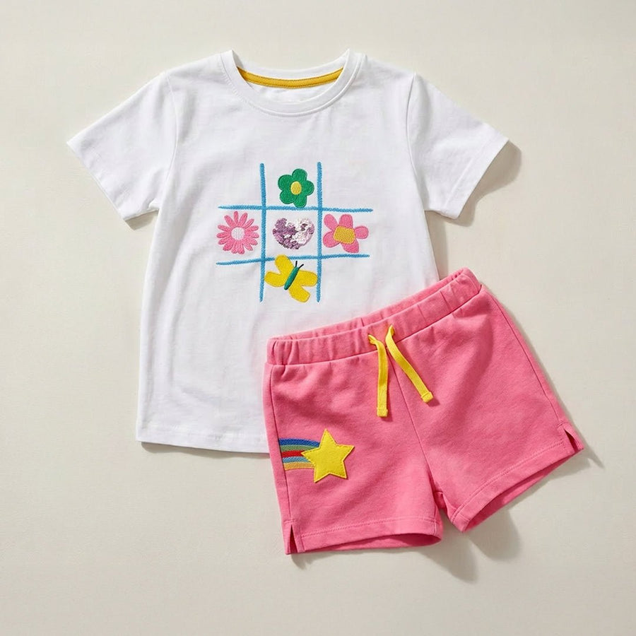 Girls Tic-Tac Applique T-shirt & Pink Shorts Set