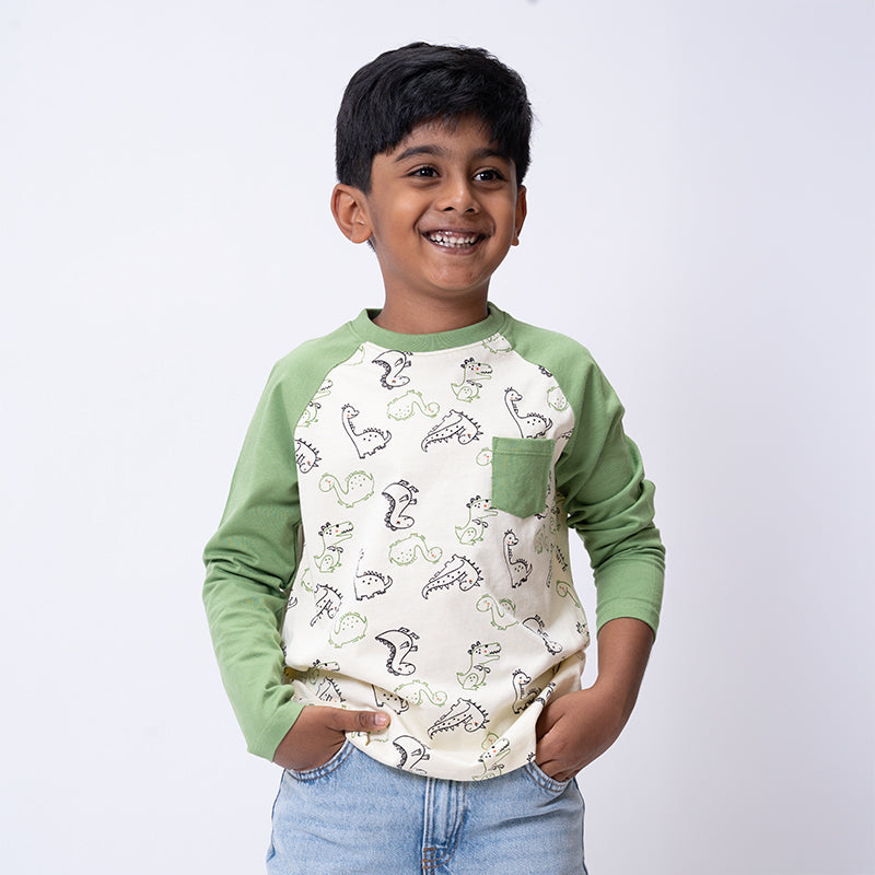 Raglan Dino Printed Tshirt