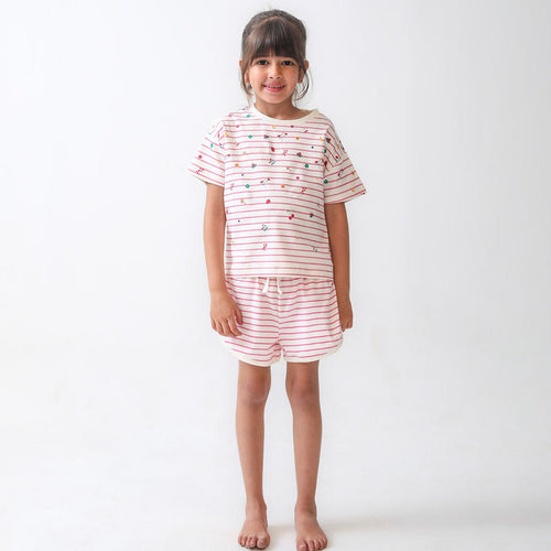 Pink Striped T-shirt & Shorts Set