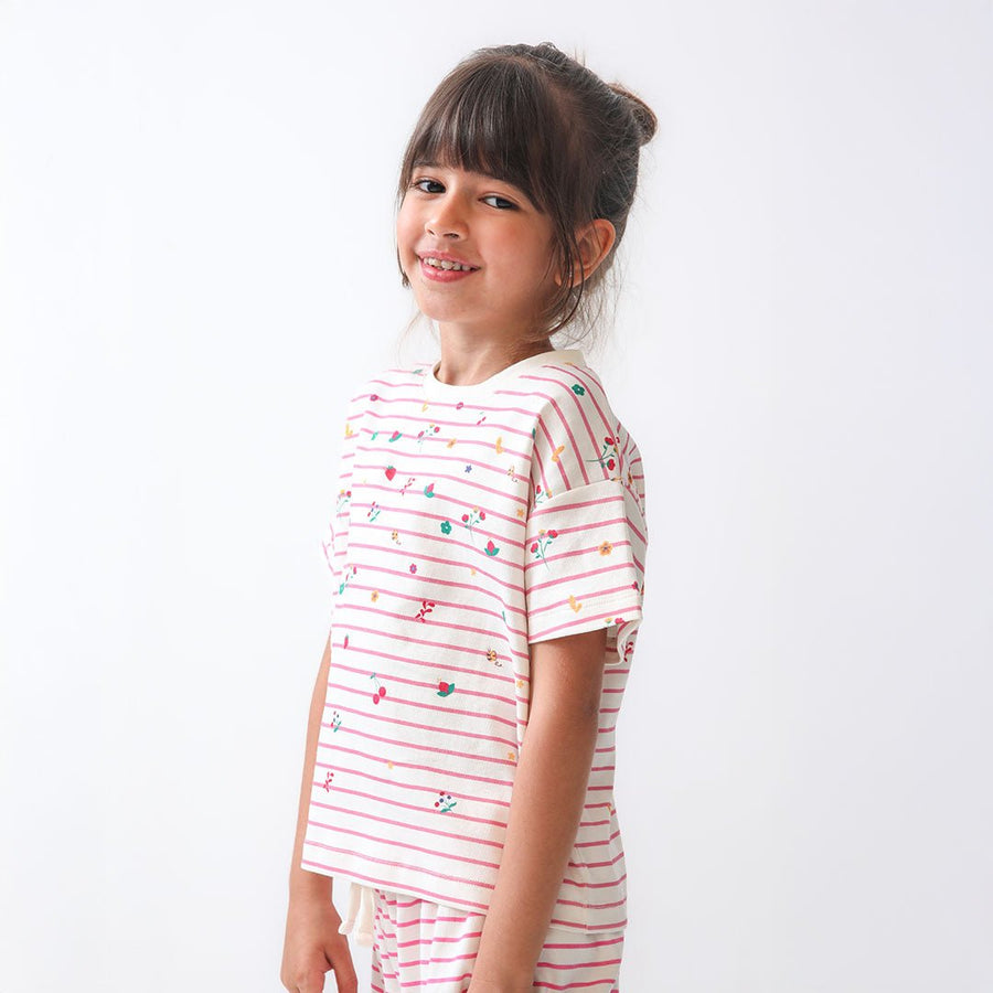 Pink Striped T-shirt & Shorts Set