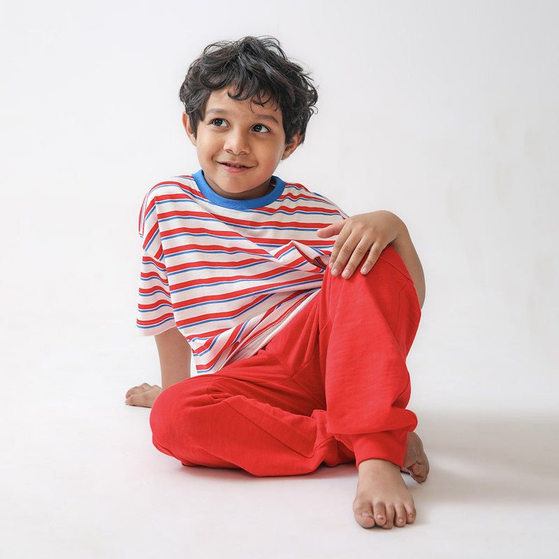 Red-Blue Stripe Graphic Tshirt